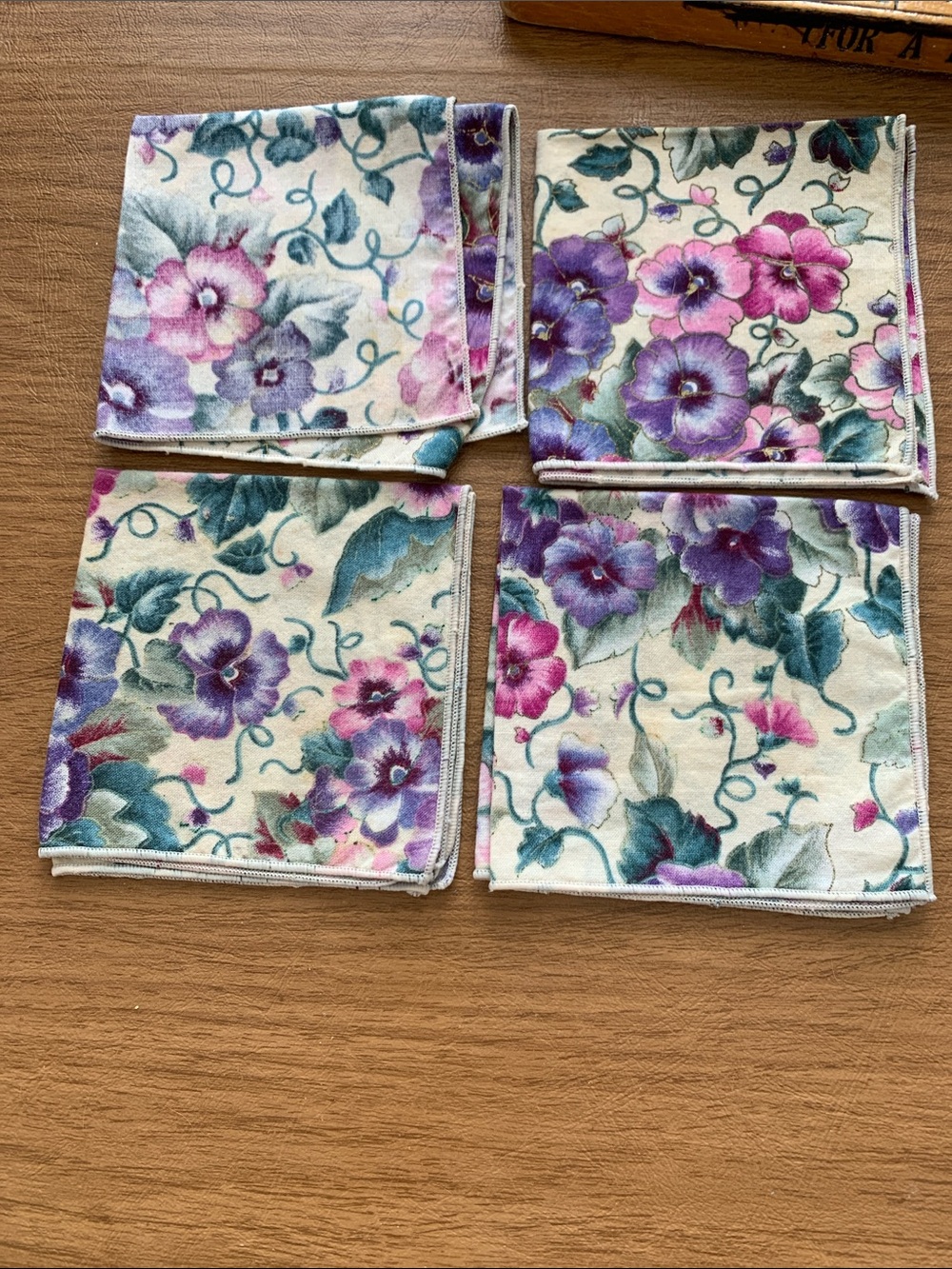 Floral Cotton Dinner Napkins in Purple and Pink - Set of 4